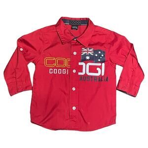 Coogi Australia Toddler's Button-Up Shirt Size 2T Red Long Sleeve Roll‎ Tab Flag